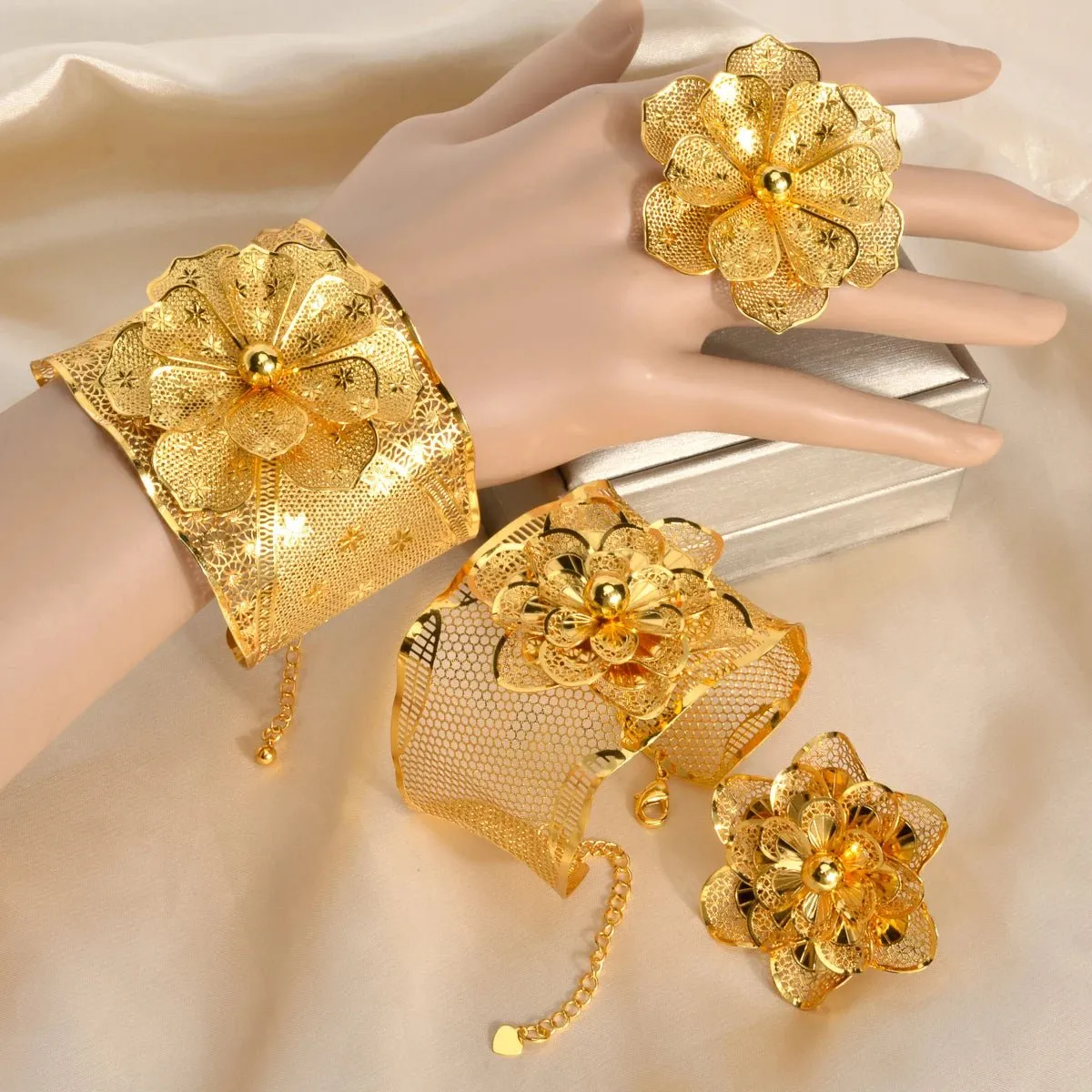 Gold Color Rings and Bangles Set for Women: Wedding Jewelry for Nigerian Brides and African Fashion