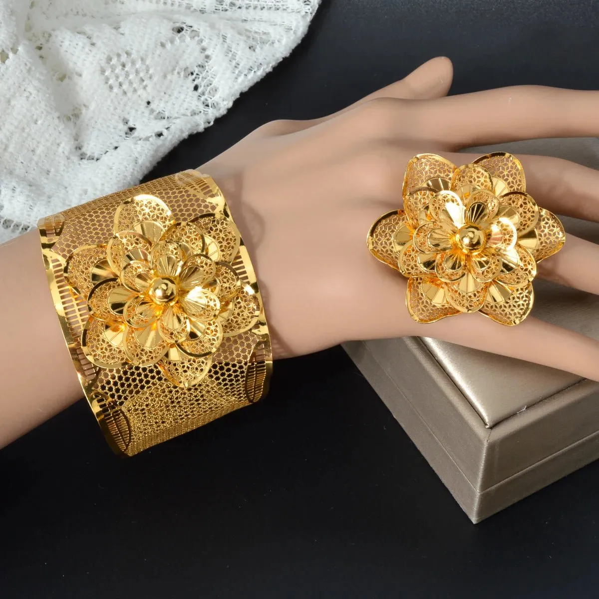 Gold Color Rings and Bangles Set for Women: Wedding Jewelry for Nigerian Brides and African Fashion