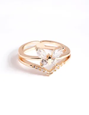 Gold Cubic Zirconia Butterfly Double Band Ring