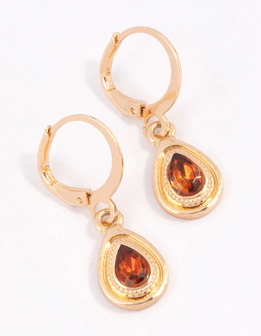 Gold Diamante Pear Encased Huggie Earrings