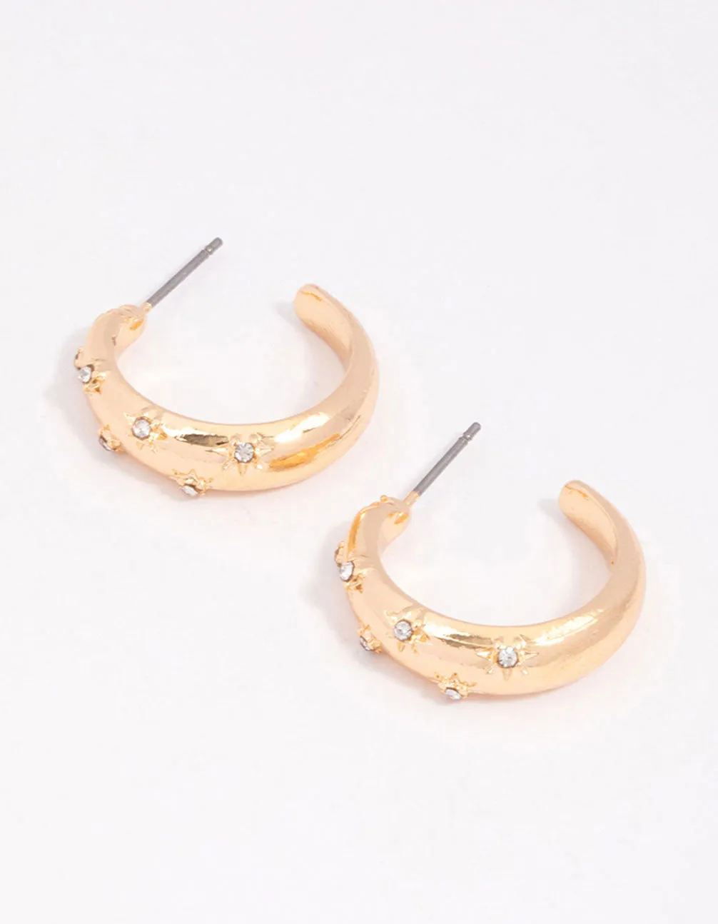 Gold Diamante Star Puffy Hoop Earrings