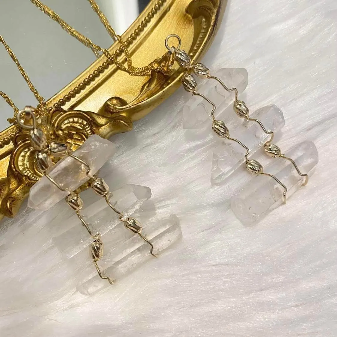 Gold Dipped Raw Clear Quartz Necklace