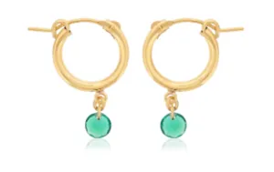 Gold Filled Round Lab Emerald Drop Hoop Earrings by Dee Berkley