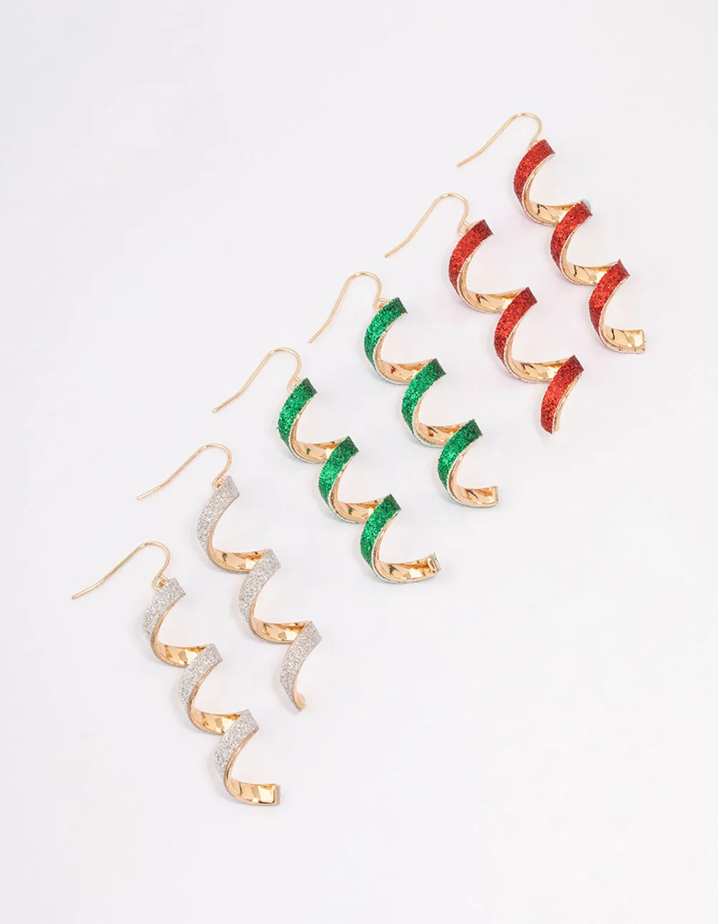 Gold Glitter Spiral Drop Earrings 3-Pack