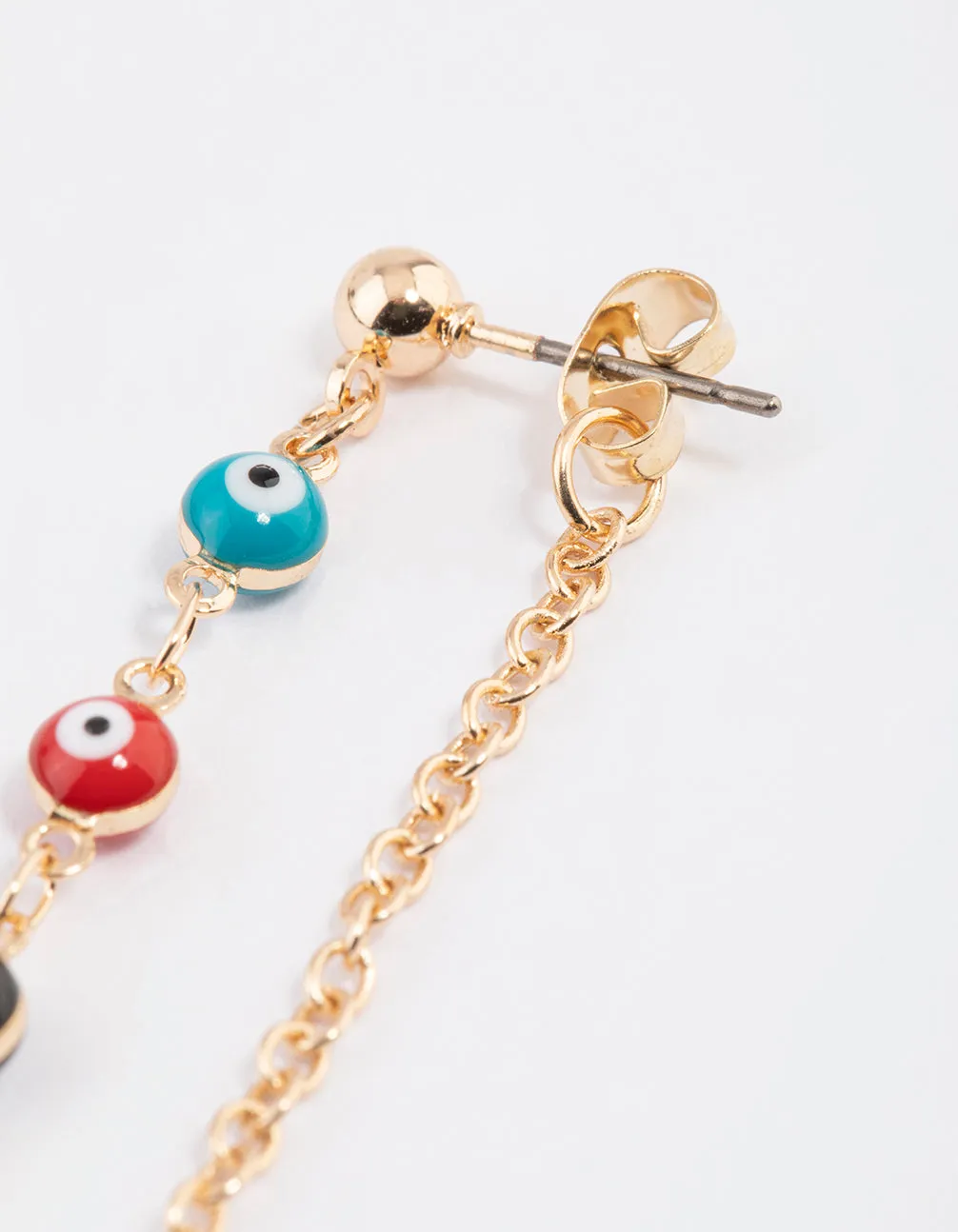 Gold Multi Evil Eye Chain Earrings