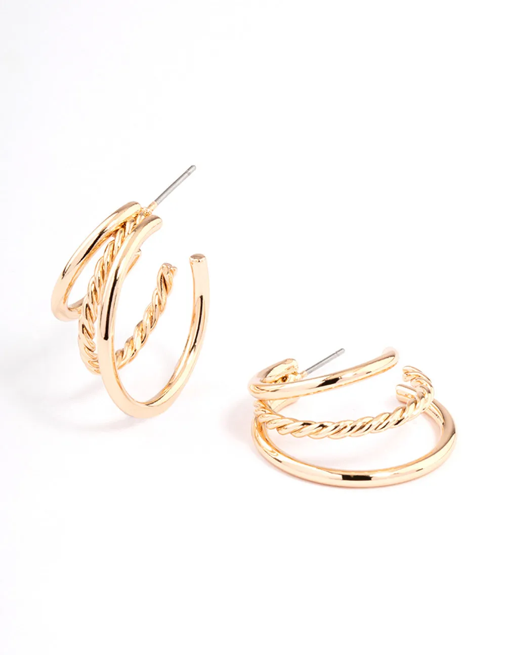 Gold Plain & Twisted Illusion Hoops