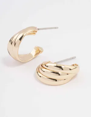 Gold Swirl Huggie Hoop Earrings