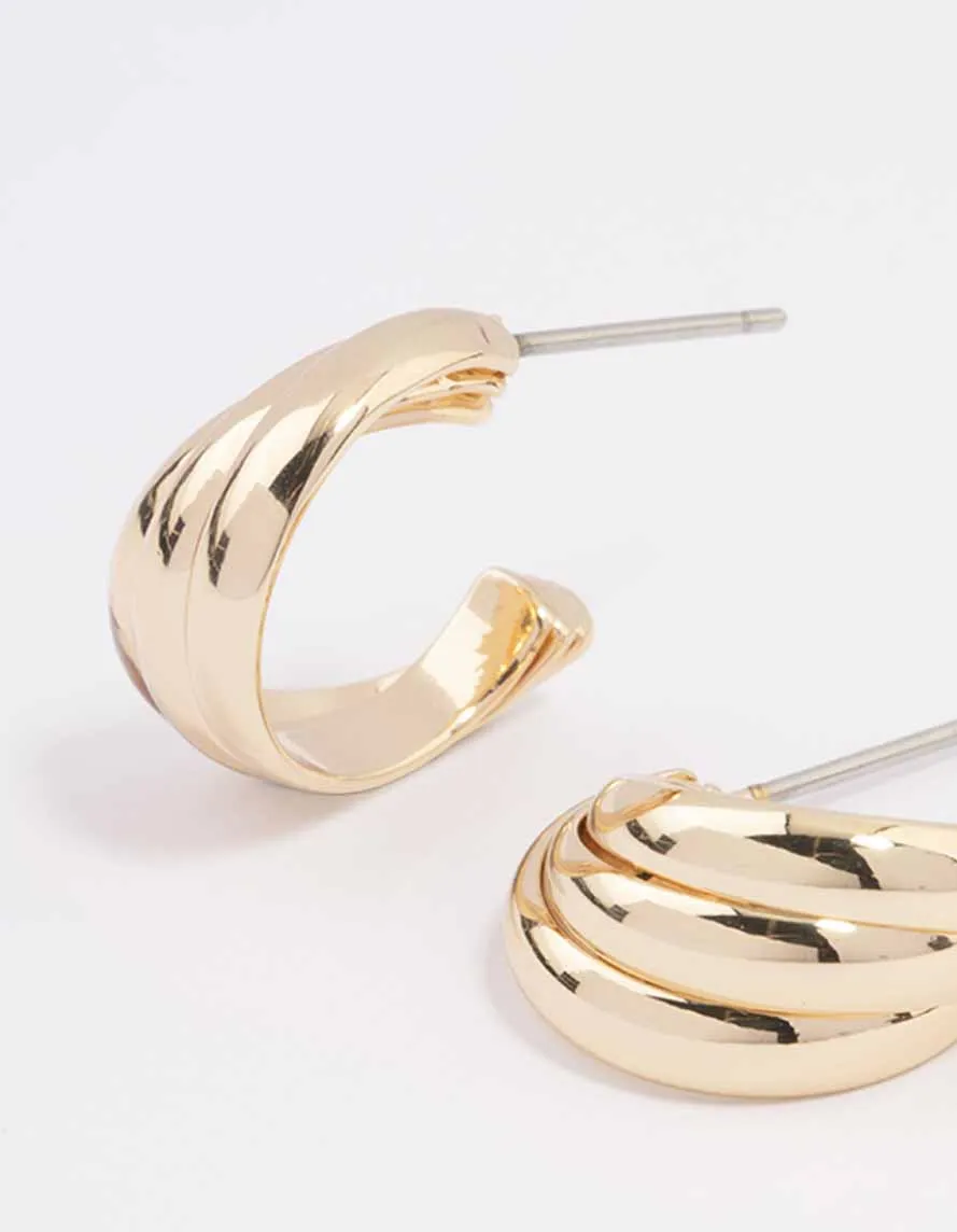 Gold Swirl Huggie Hoop Earrings