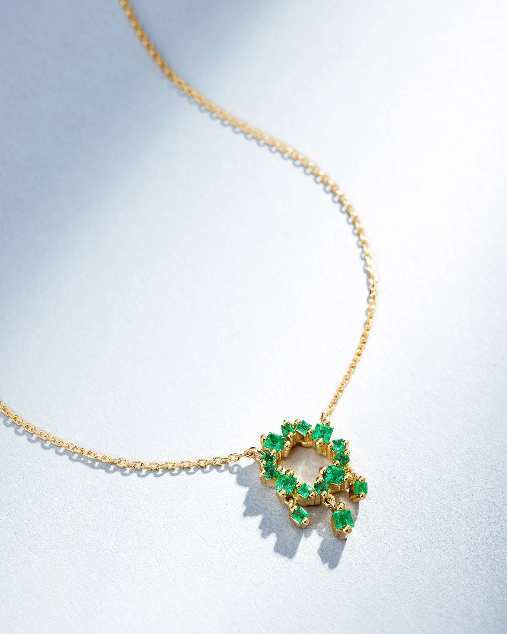 Golden Mini Circle Emerald Cascade Pendant