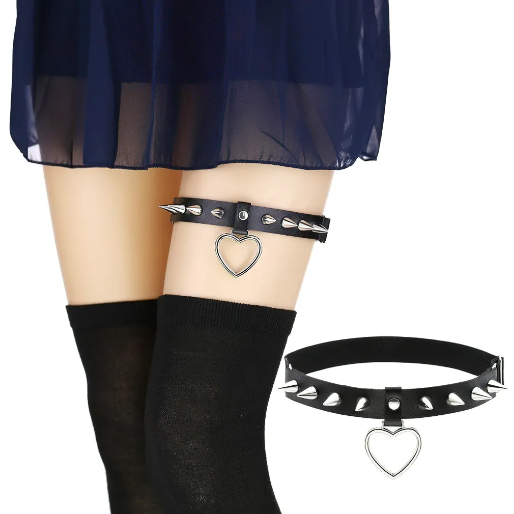 Gothic Style Leg Garter Belt with Heart / Women's Spike Studs Anklets Body Belts