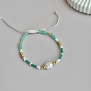 Green & White Pearl Beads Bracelet