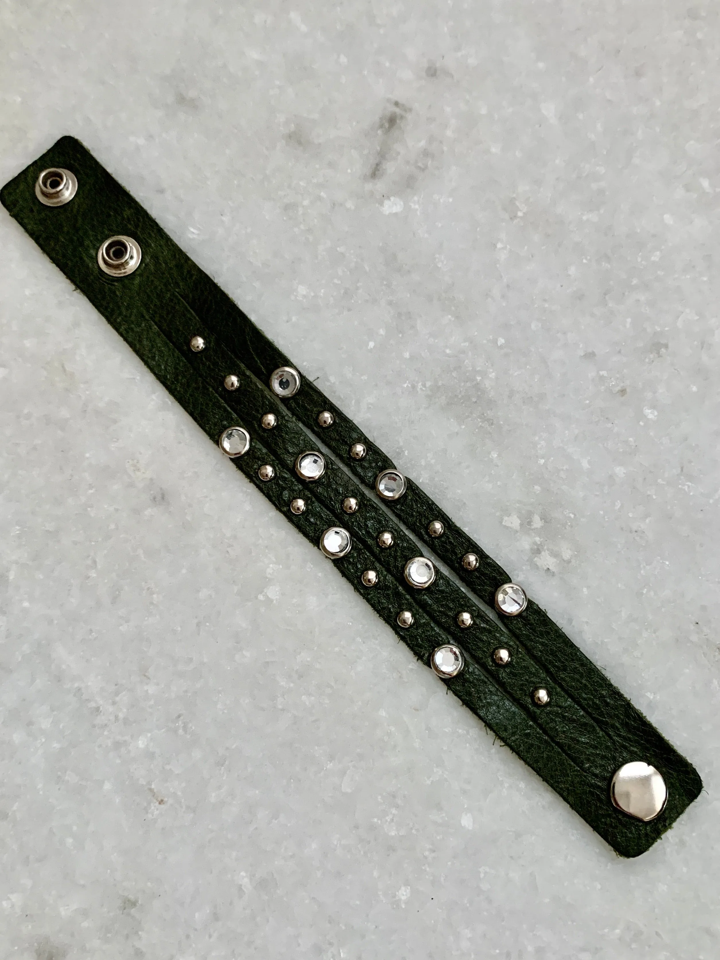 Green Cz Studded Leather Bracelet