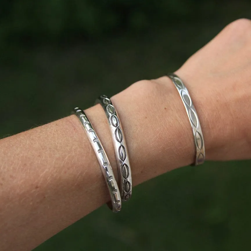 Half Round Stamped Silver Cuff by K. McCrae