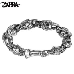 Handmade 925 Silver Men Skulls Bracelet Thai Silver Men's Bracelets Vintage Rock Jewelry