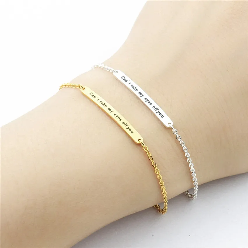 Handmade Long Bar Engraved Initial Bracelets