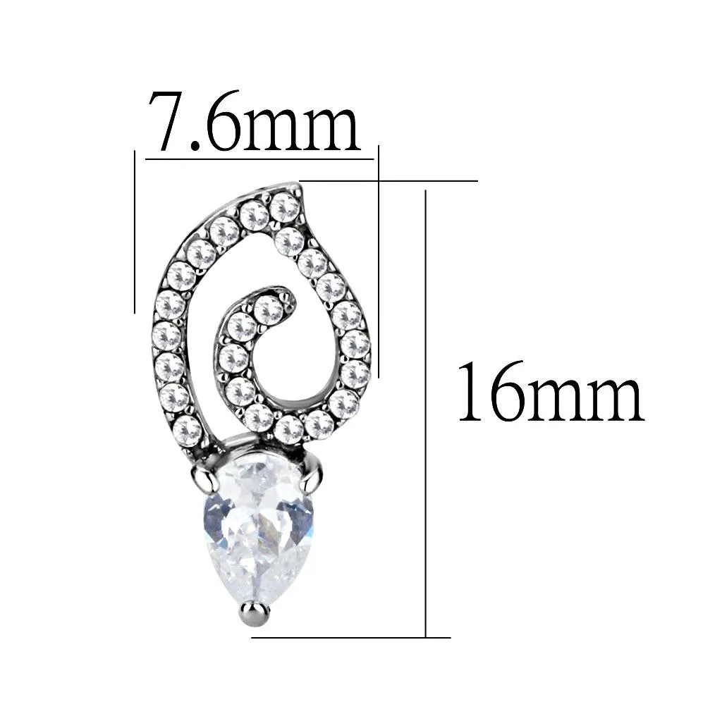 High polished (no plating) Stainless Steel Earrings with AAA Grade CZ in Clear for Women Clear Stone Color Style DA291