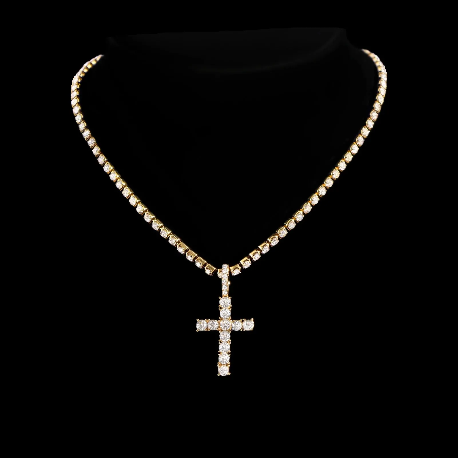 Iced Out 2-Row Cuban Link Chain Set - 14MM Prong Cross Tennis Necklaces for Men & Women, Hip Hop Couple Jewelry