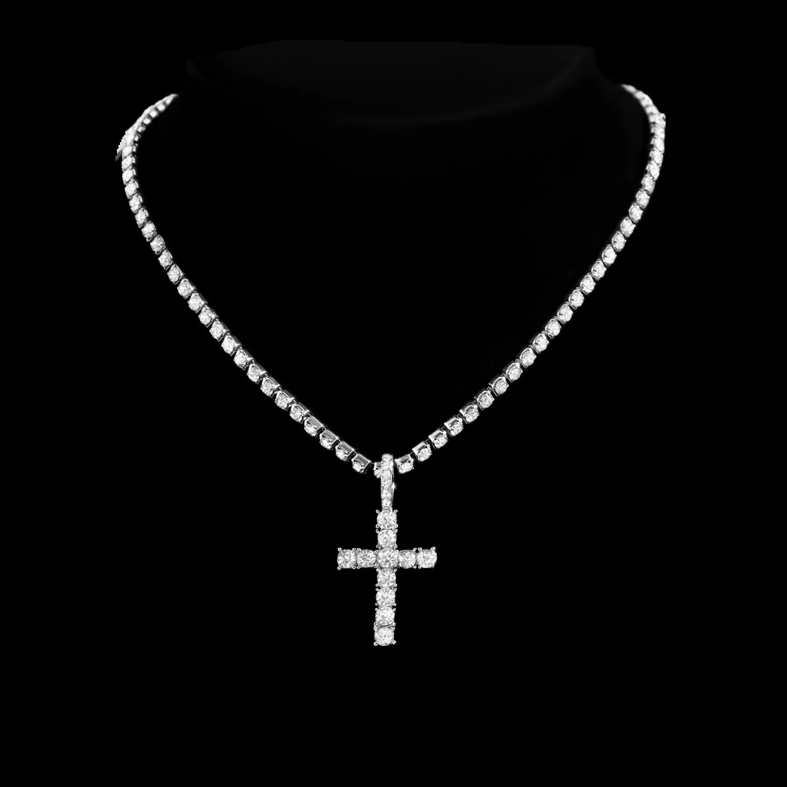 Iced Out 2-Row Cuban Link Chain Set - 14MM Prong Cross Tennis Necklaces for Men & Women, Hip Hop Couple Jewelry