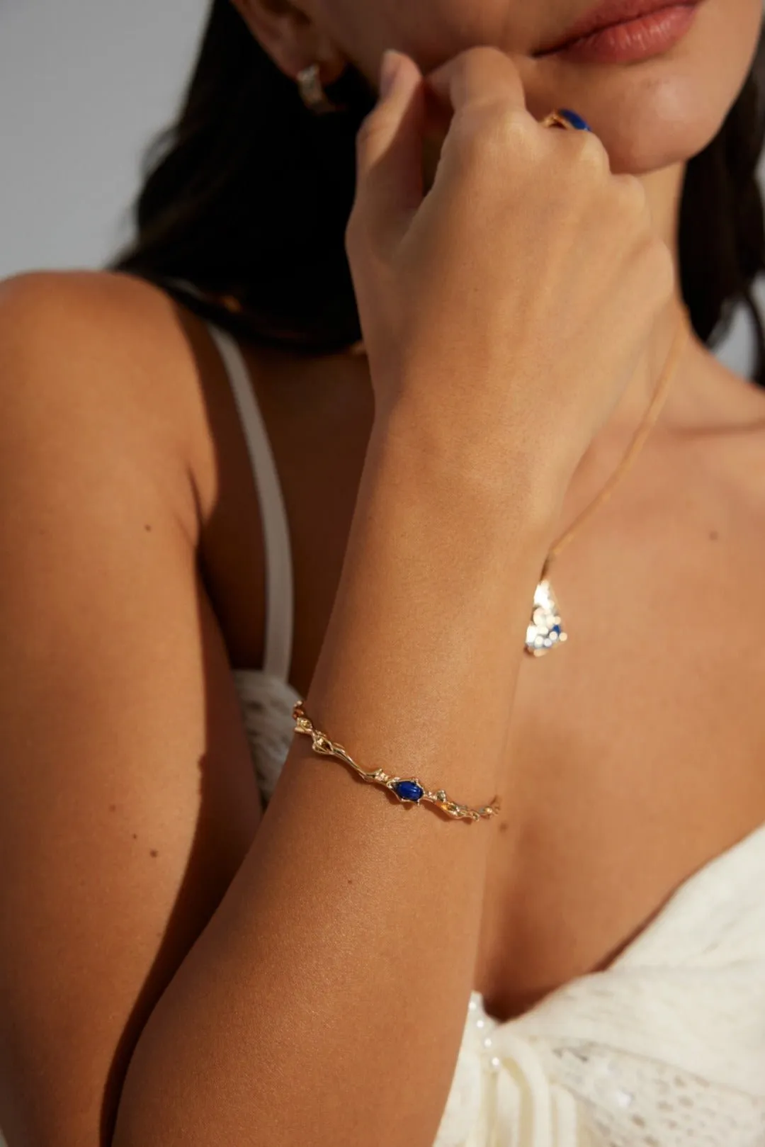 Irregular Lapis Twig-shaped Bangles Bracelets