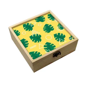 Jewellery Box Makepup Organizer -  Green Monstera Hipster Yellow