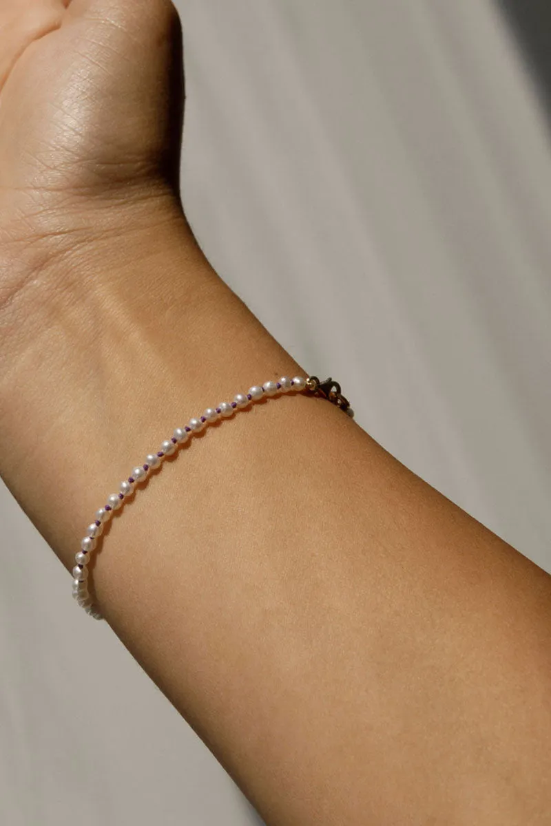 Knotted Micro Pearl Bracelet - Sterling Silver / Purple