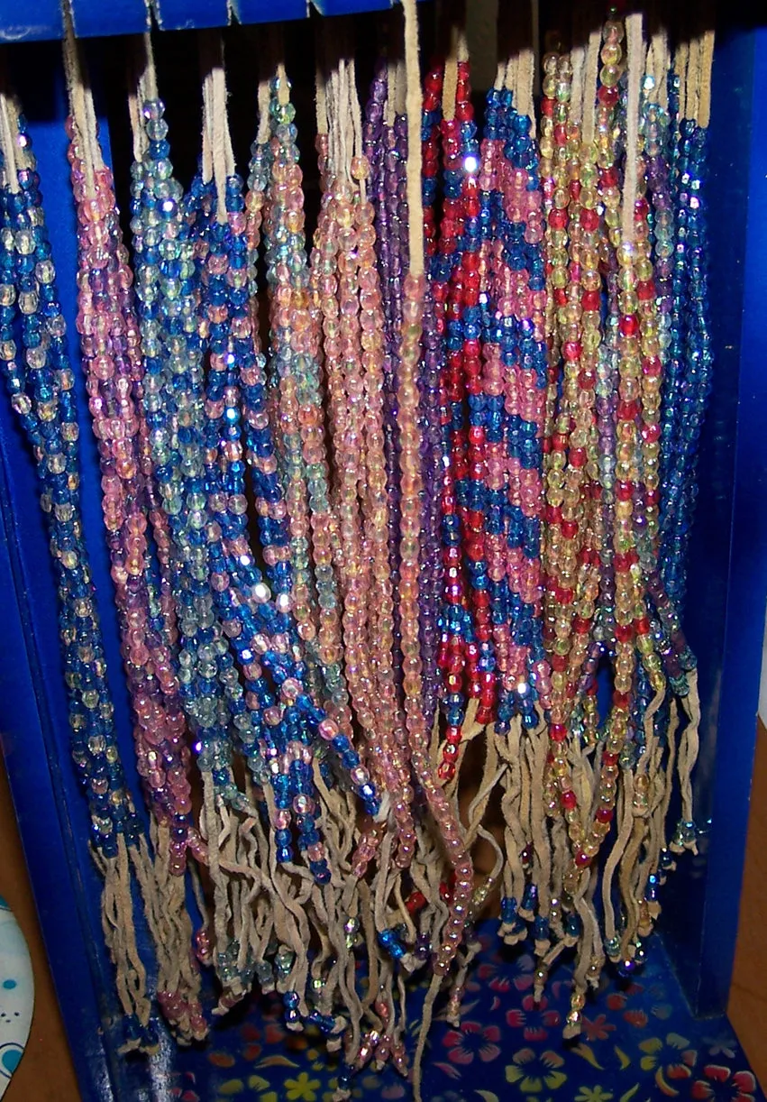 LEATHER ANKLETS WITH COLORED BEADS (Sold by the dozen) *- CLOSEOUT NOW 50 CENTS EA