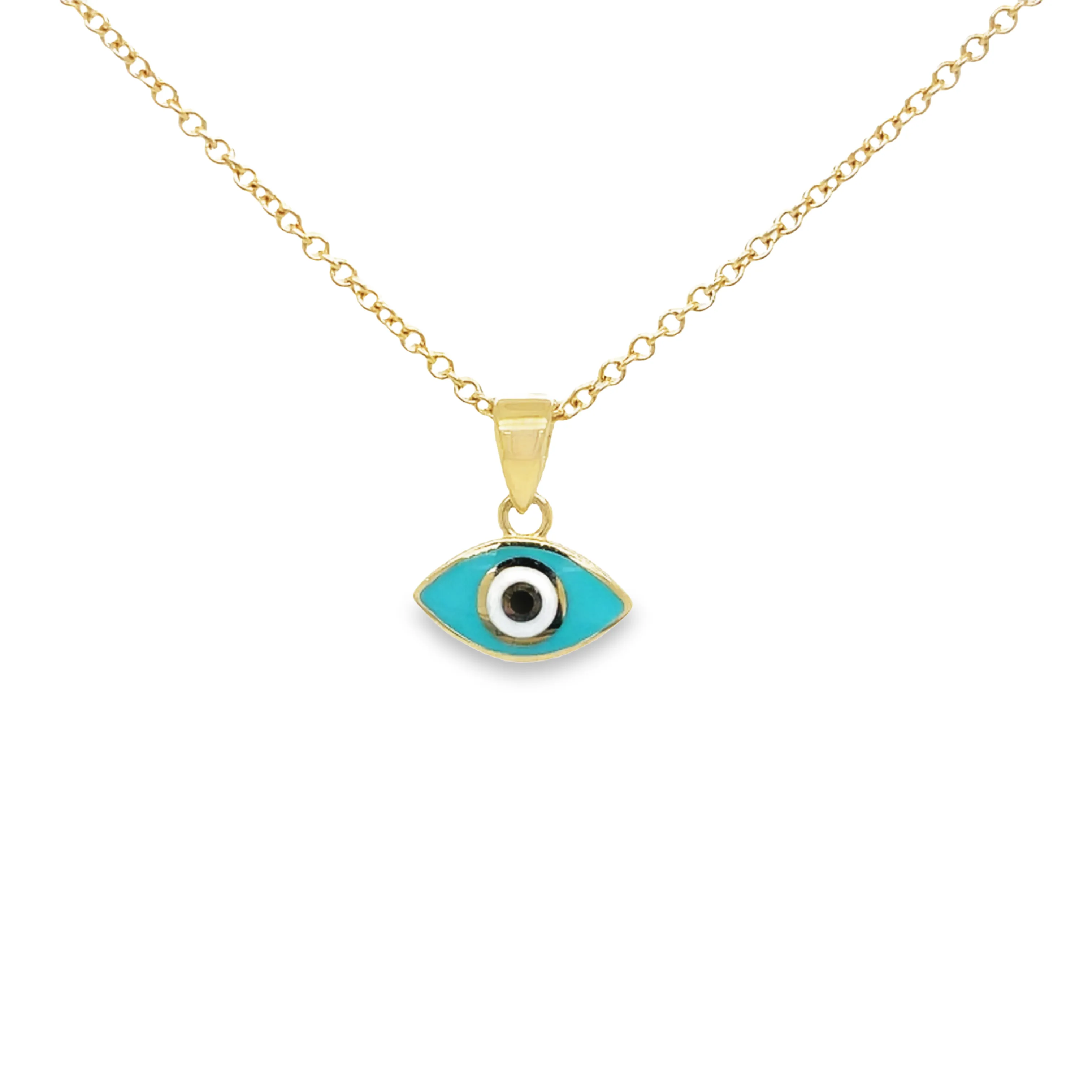 Light Blue Evil Eye Yellow Gold Pendant Necklace