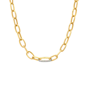 Long Rectangular Chain Necklace with White Pavé Diamond Link