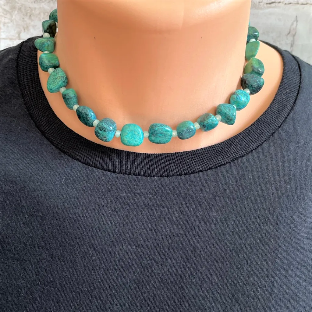 Mens Yellow Turquoise Nugget Beaded Necklace