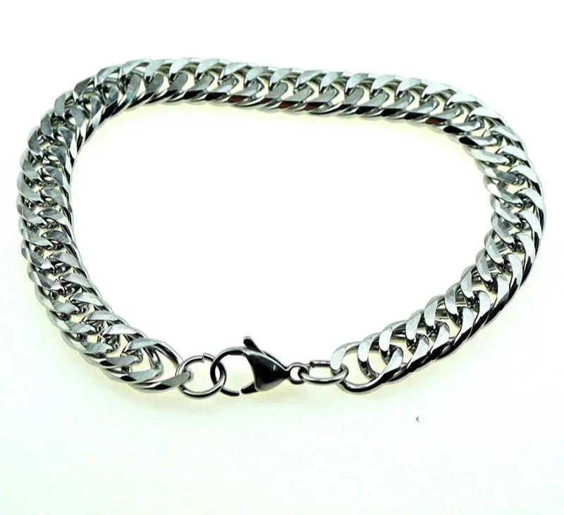 Miami Cuban Stainless Steel Chain Bracelet – 7mm Flat Curb Design for Men, Hip Hop & Rock Jewelry, Customizable, Wholesale Available