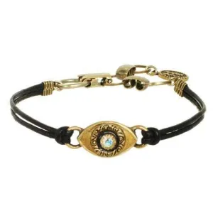 Michal Golan Gold Evil Eye Black Leather Bracelet