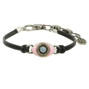 Michal Golan Pale Pink Evil Eye Bracelet on Leather