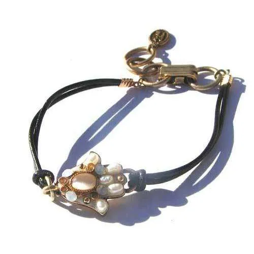 Michal Golan Pearl Hamsa Bracelet On Leather