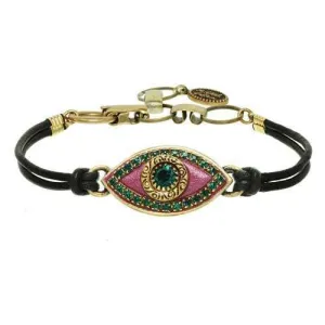 Michal Golan Purple and Green Evil Eye Bracelet on Leather