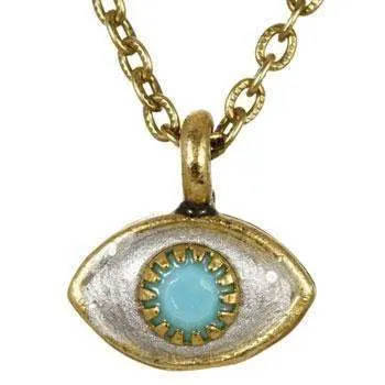 Michal Golan Tiny Blue, Gold and Silver Evil Eye Pendant Necklace