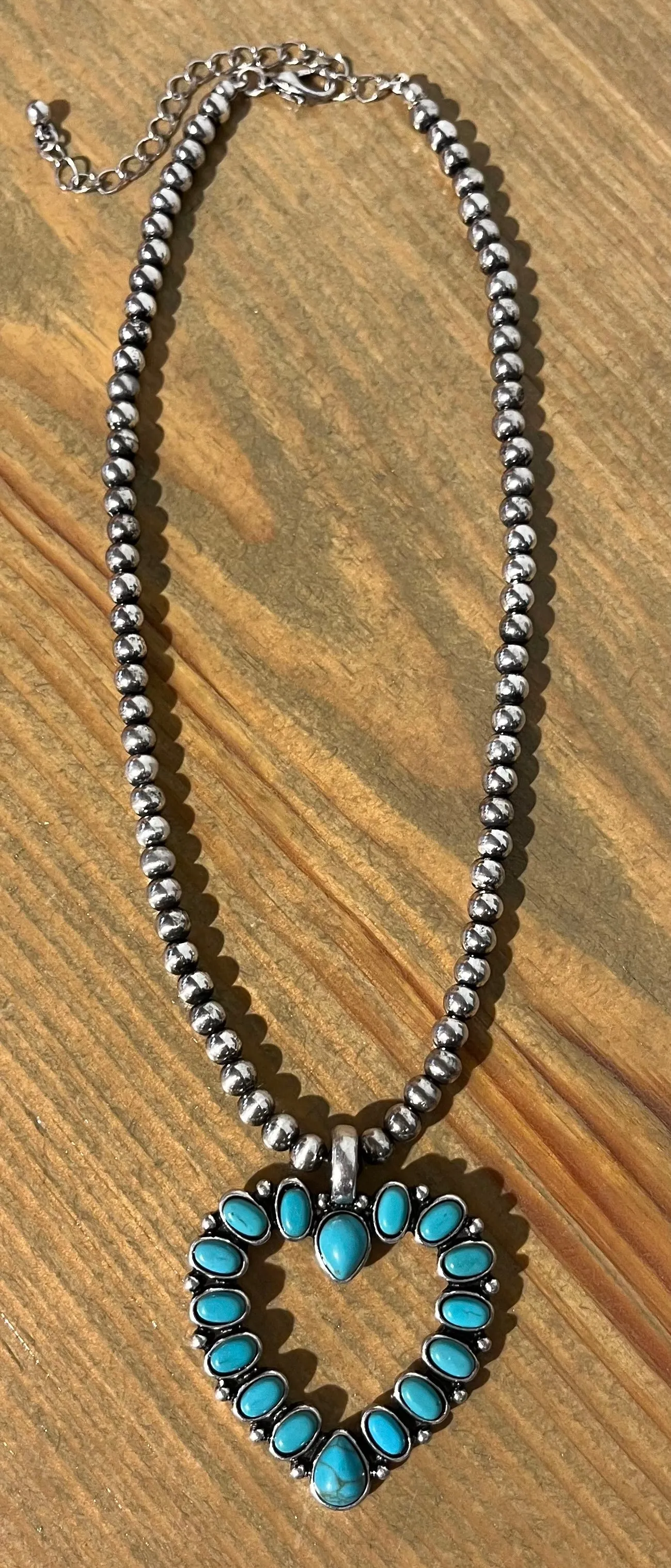 Mini Navajo Pearl Fashion Necklace w/ Turquoise Heart