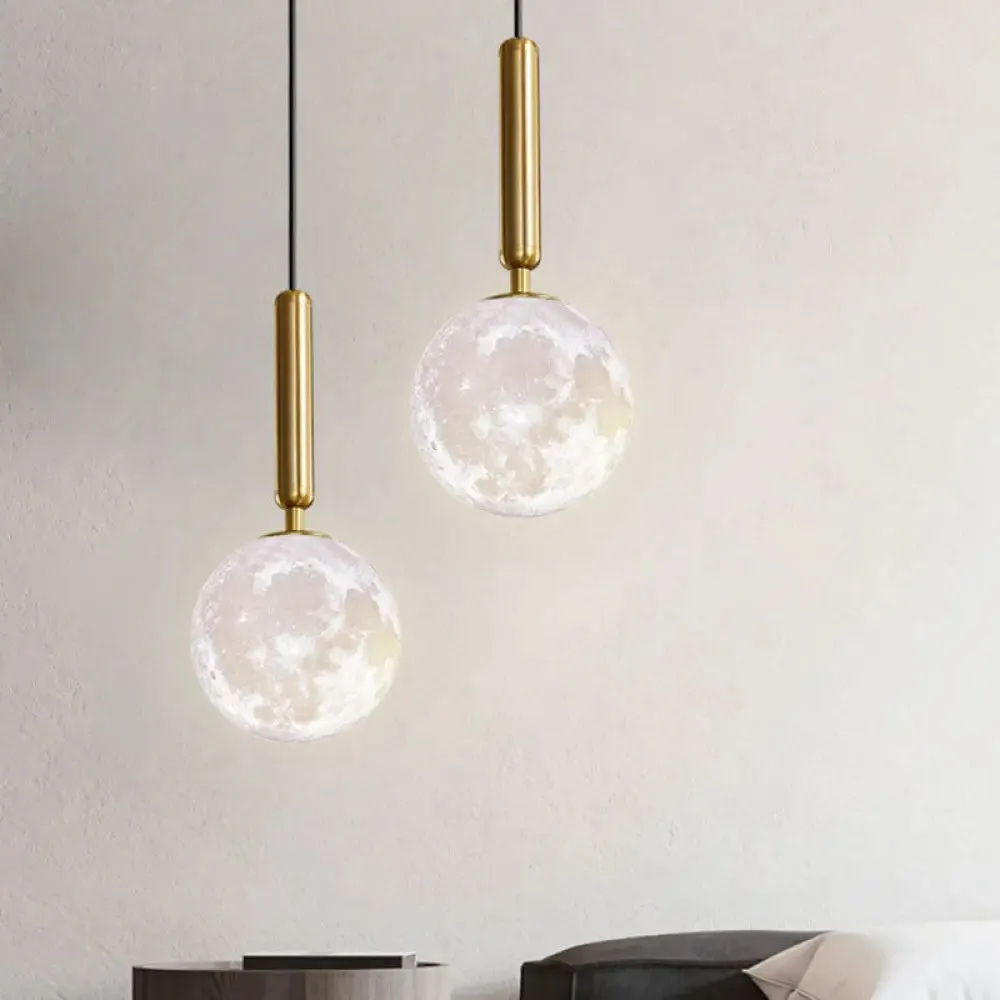 Minimalist 3D Printed Moon Pendant Light - Creative Metal Hanging Lamp