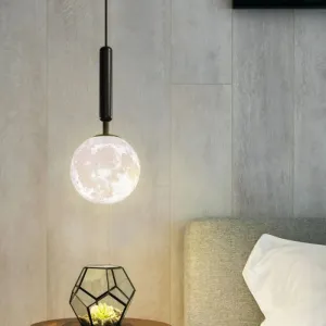 Minimalist 3D Printed Moon Pendant Light - Creative Metal Hanging Lamp