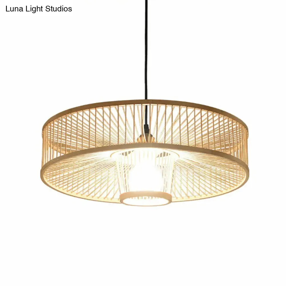 Minimalist Bamboo Single-Bulb Wooden Ceiling Pendant Light for Bedrooms