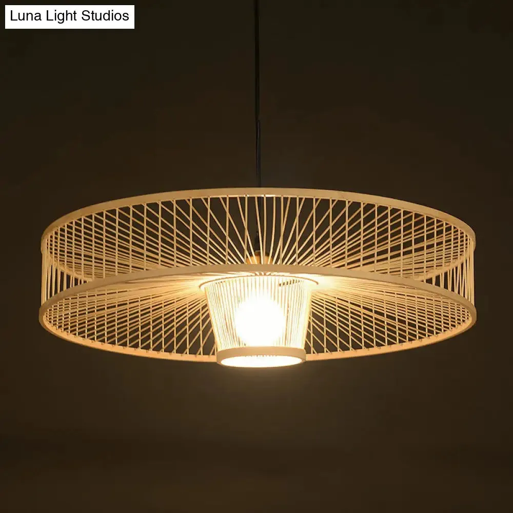 Minimalist Bamboo Single-Bulb Wooden Ceiling Pendant Light for Bedrooms