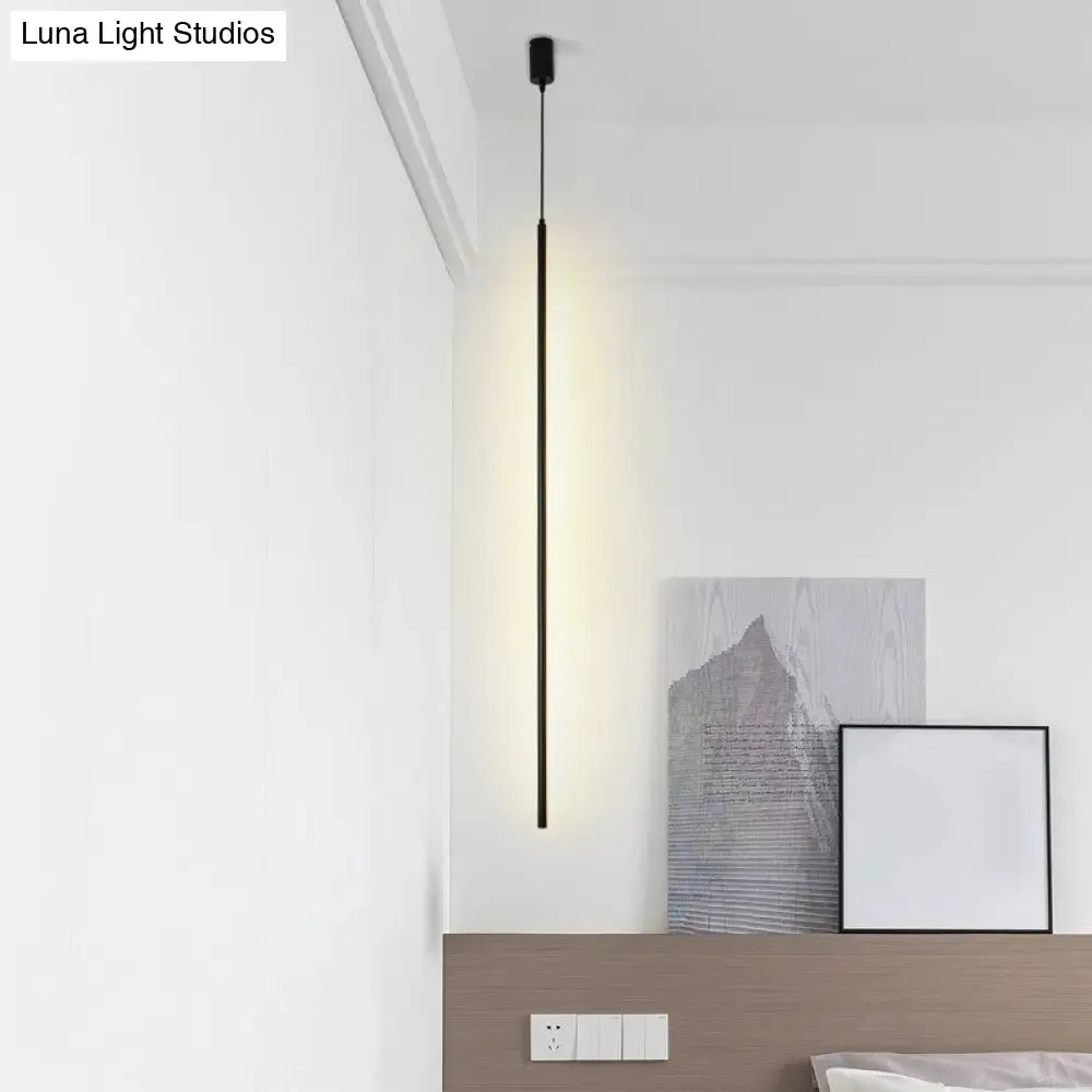 Minimalist Black LED Pendant Light with Acrylic Pole for Bedside Suspension