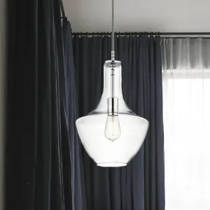 Minimalist Chrome Pendant Light with Clear Glass Urn Shape- 1-Light Ceiling Lamp