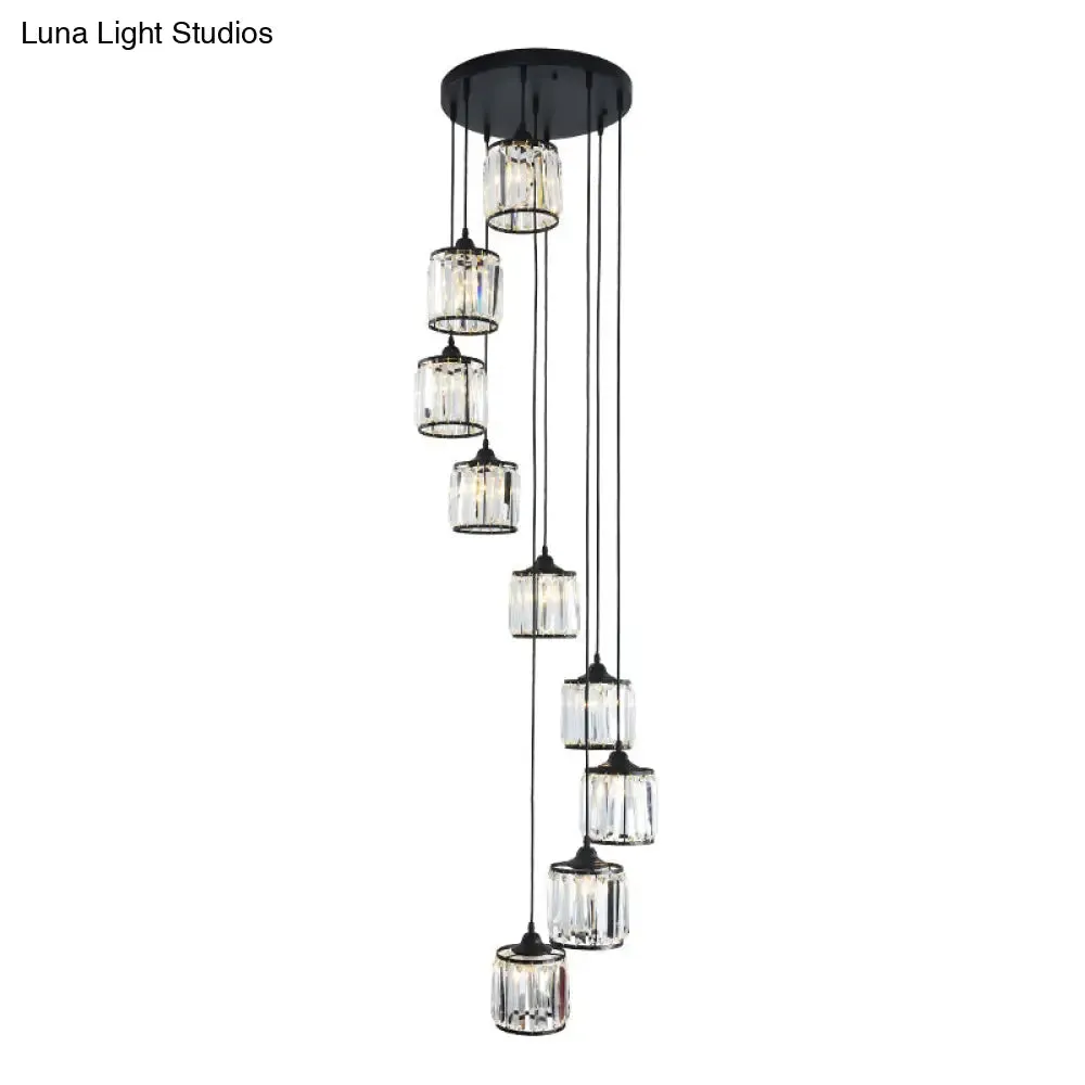 Minimalist Crystal Suspension Light for Staircase - Cylindrical MultiCeiling Lamp