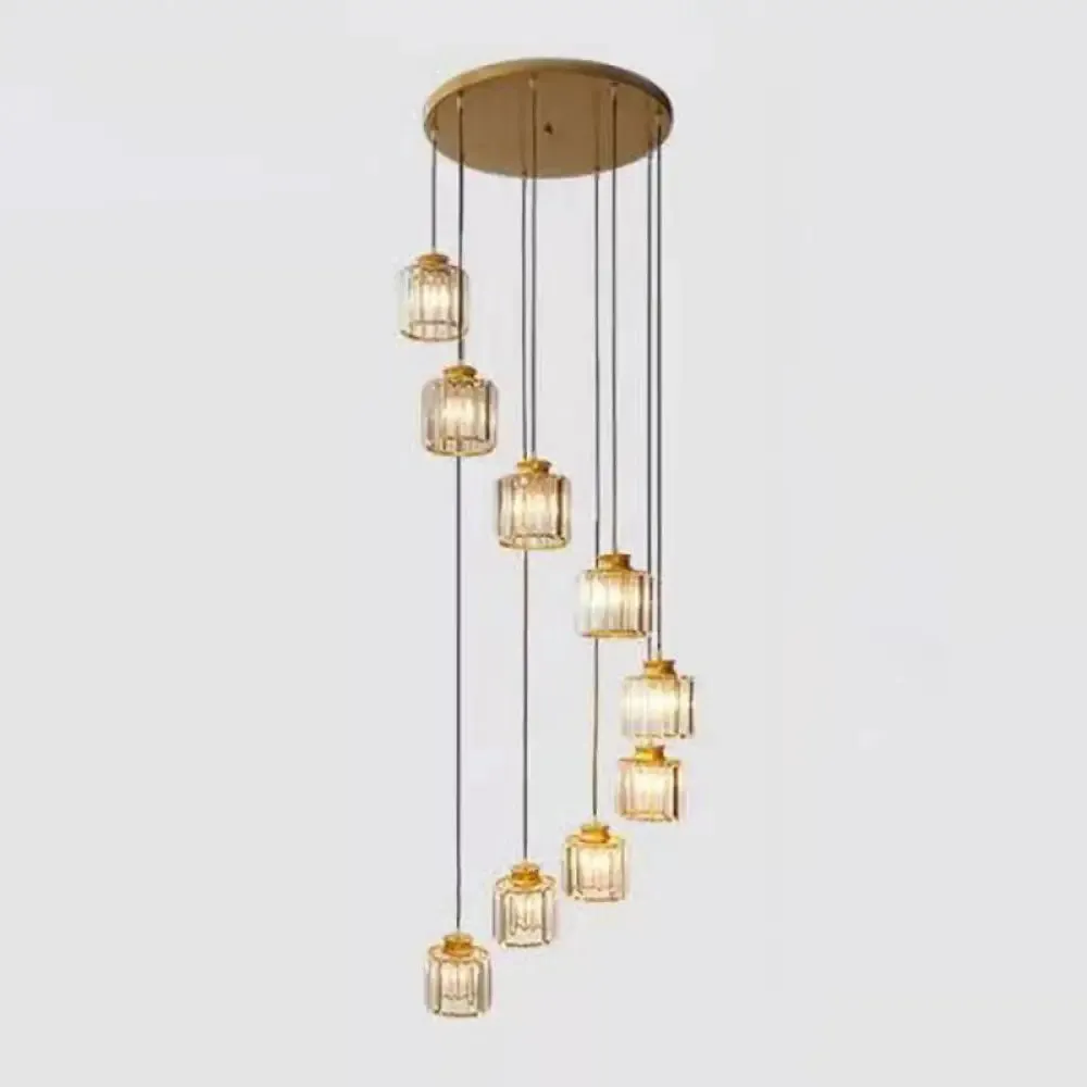 Minimalist Crystal Suspension Light for Staircase - Cylindrical MultiCeiling Lamp