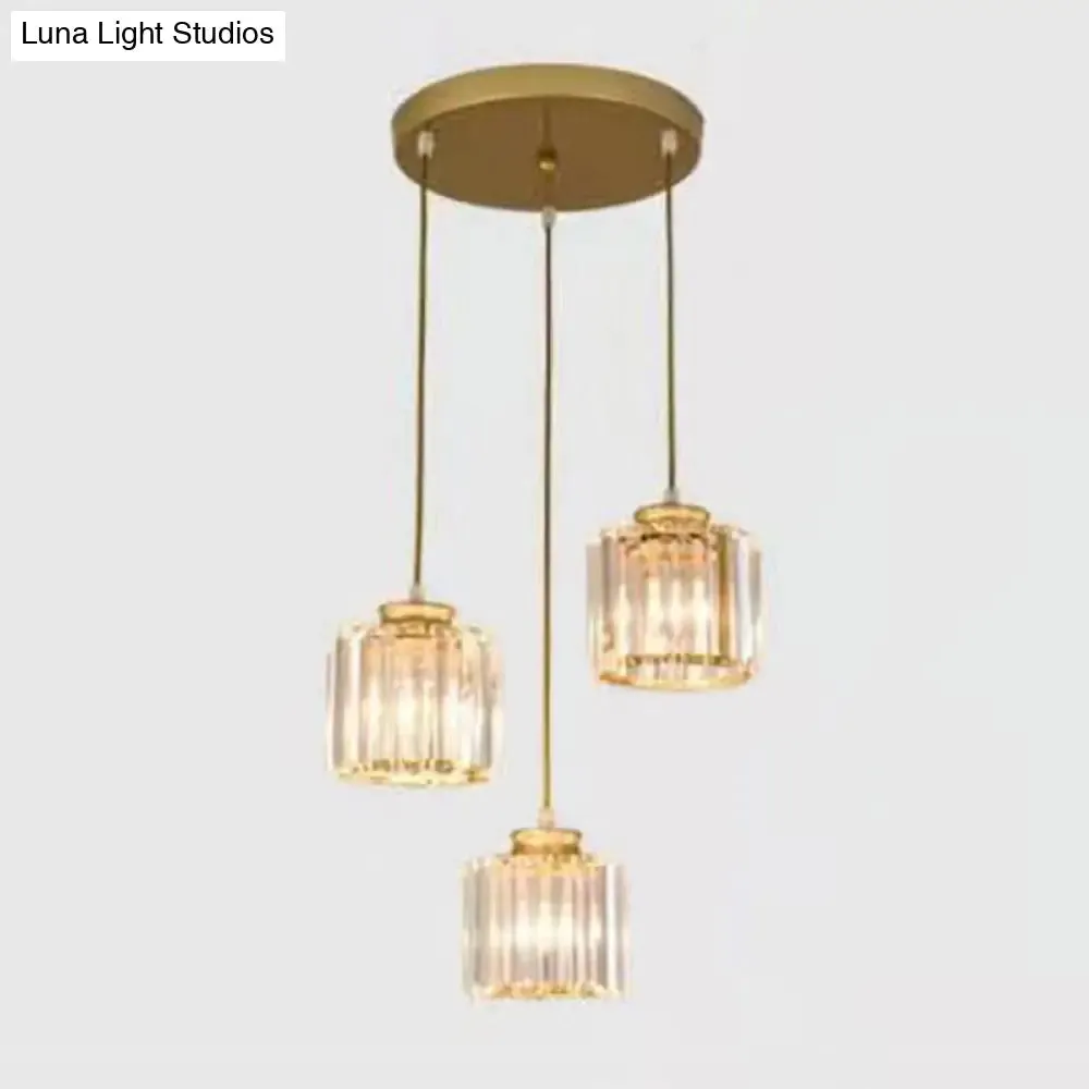 Minimalist Crystal Suspension Light for Staircase - Cylindrical MultiCeiling Lamp