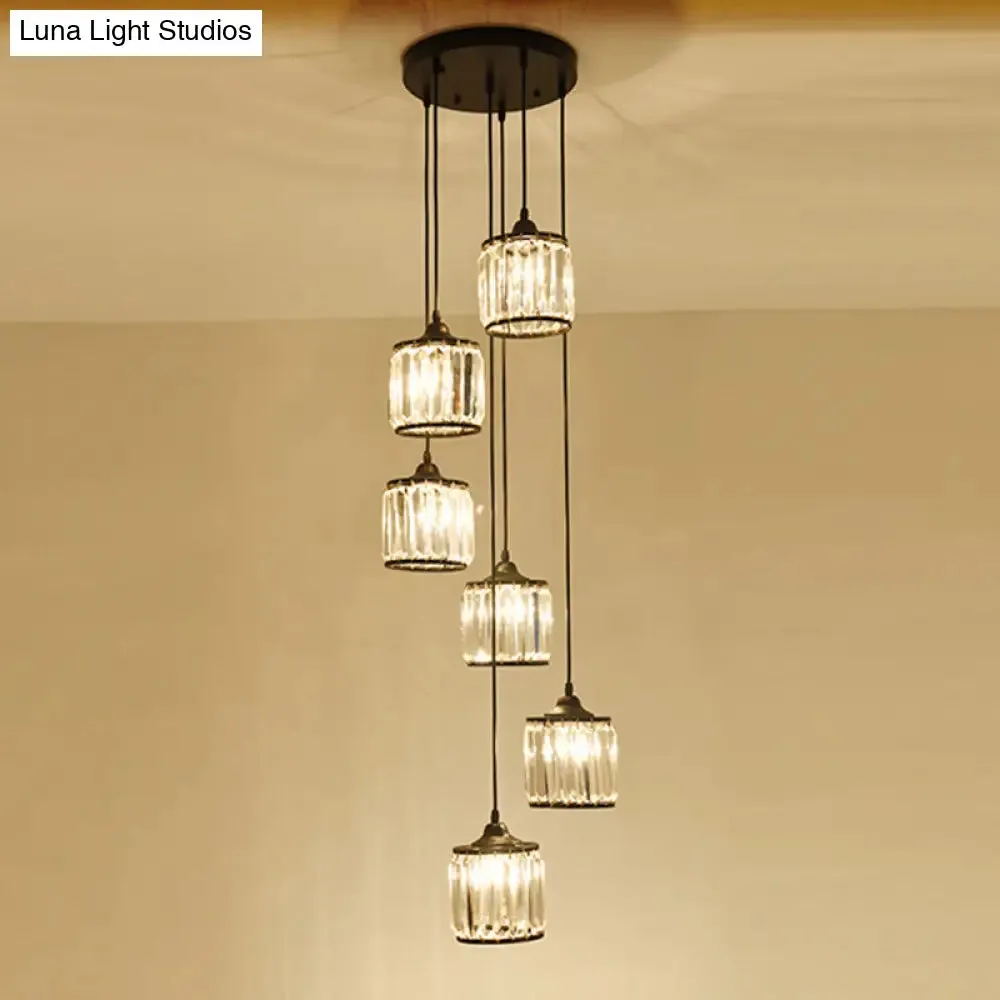 Minimalist Crystal Suspension Light for Staircase - Cylindrical MultiCeiling Lamp