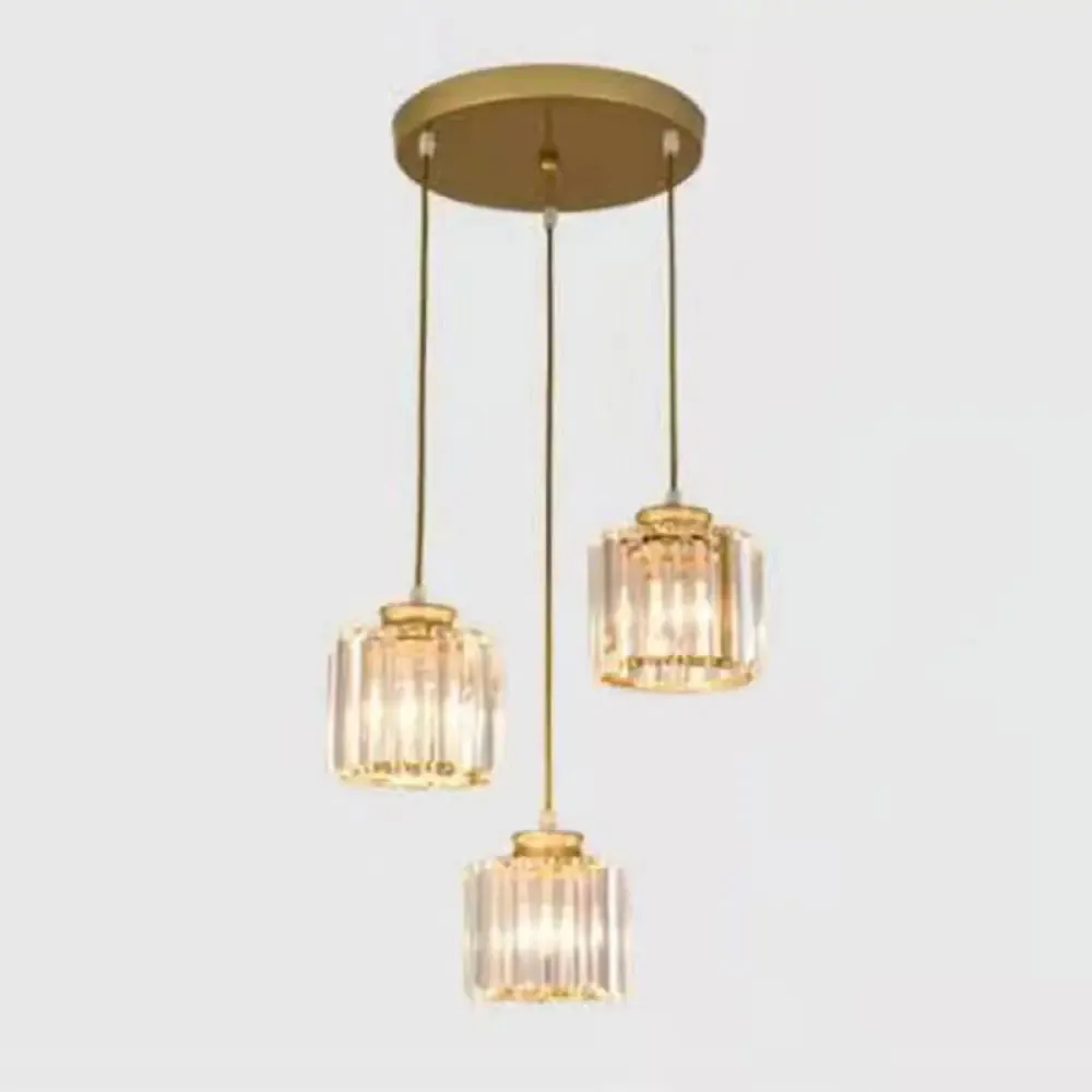 Minimalist Crystal Suspension Light for Staircase - Cylindrical MultiCeiling Lamp