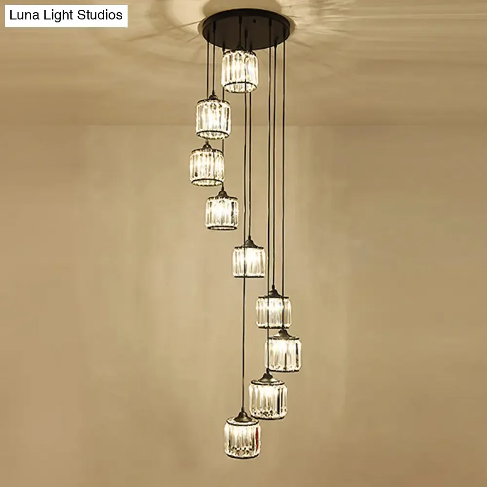 Minimalist Crystal Suspension Light for Staircase - Cylindrical MultiCeiling Lamp