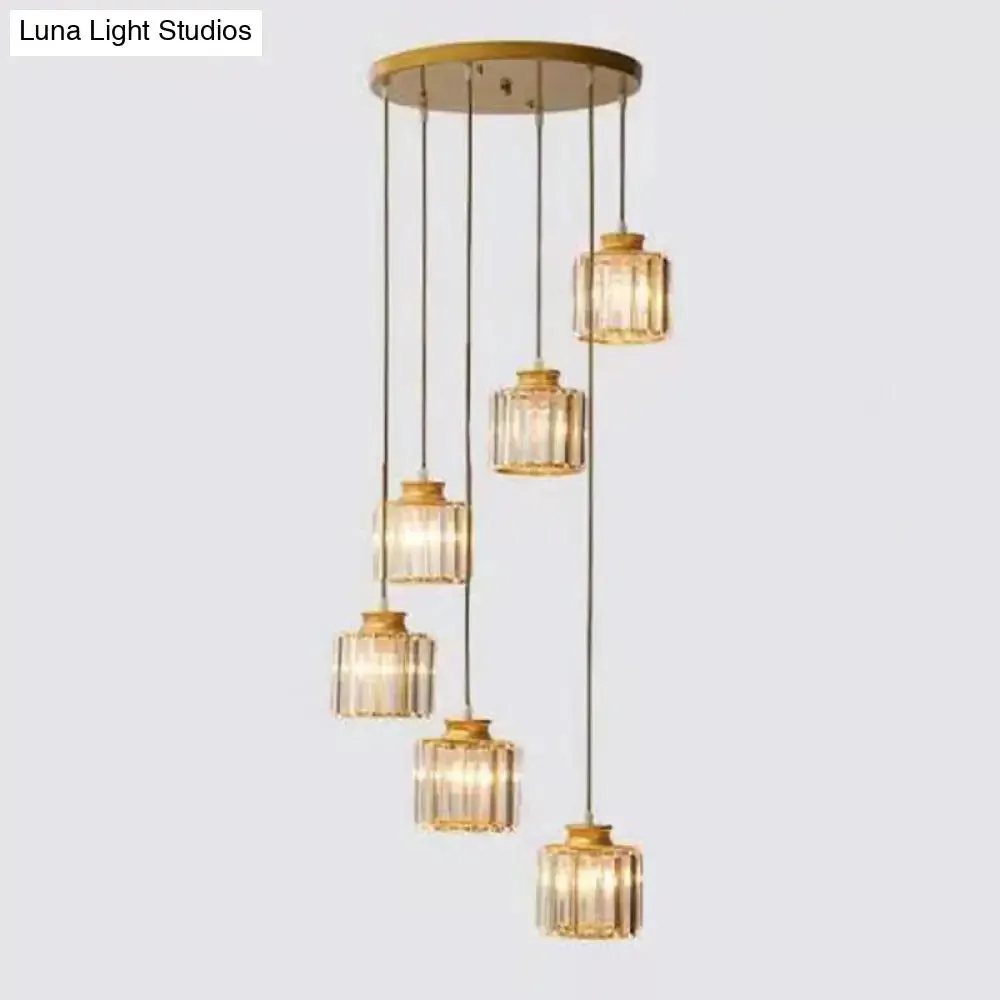 Minimalist Crystal Suspension Light for Staircase - Cylindrical MultiCeiling Lamp