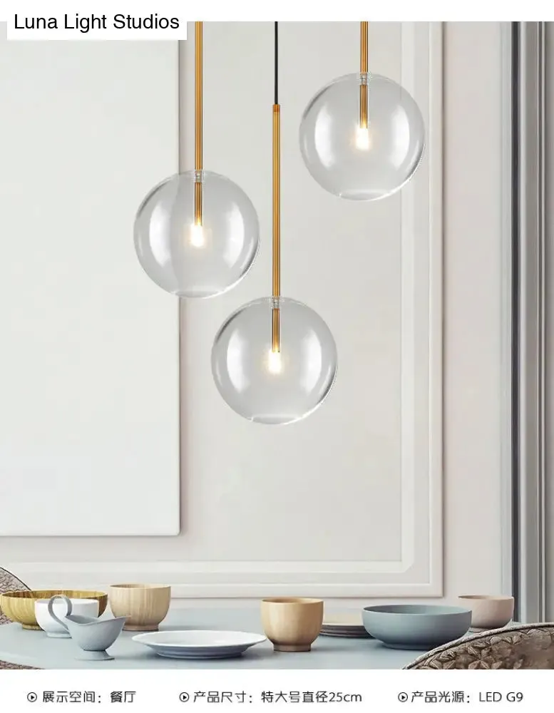 Minimalist Gold Globe Glass Pendant Light Fixture